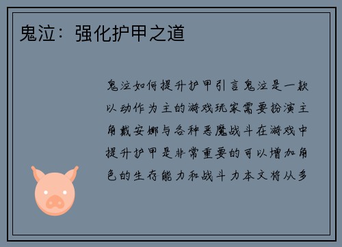 鬼泣：强化护甲之道